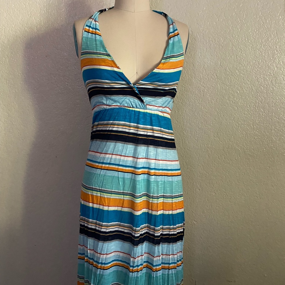 Michael Stars Halter Multi Color Striped Cotton Maxi Summer Dress